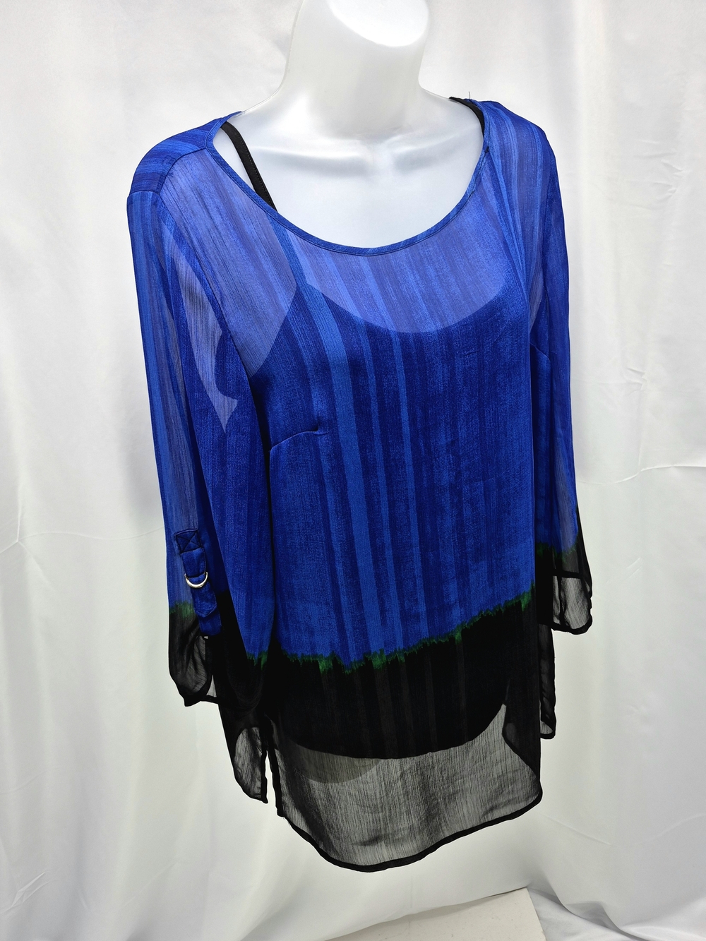 Liz Claiborne Colorblock Sheer Asymmetric Blouse & Camisole 2-Piece Set M. Tunic
